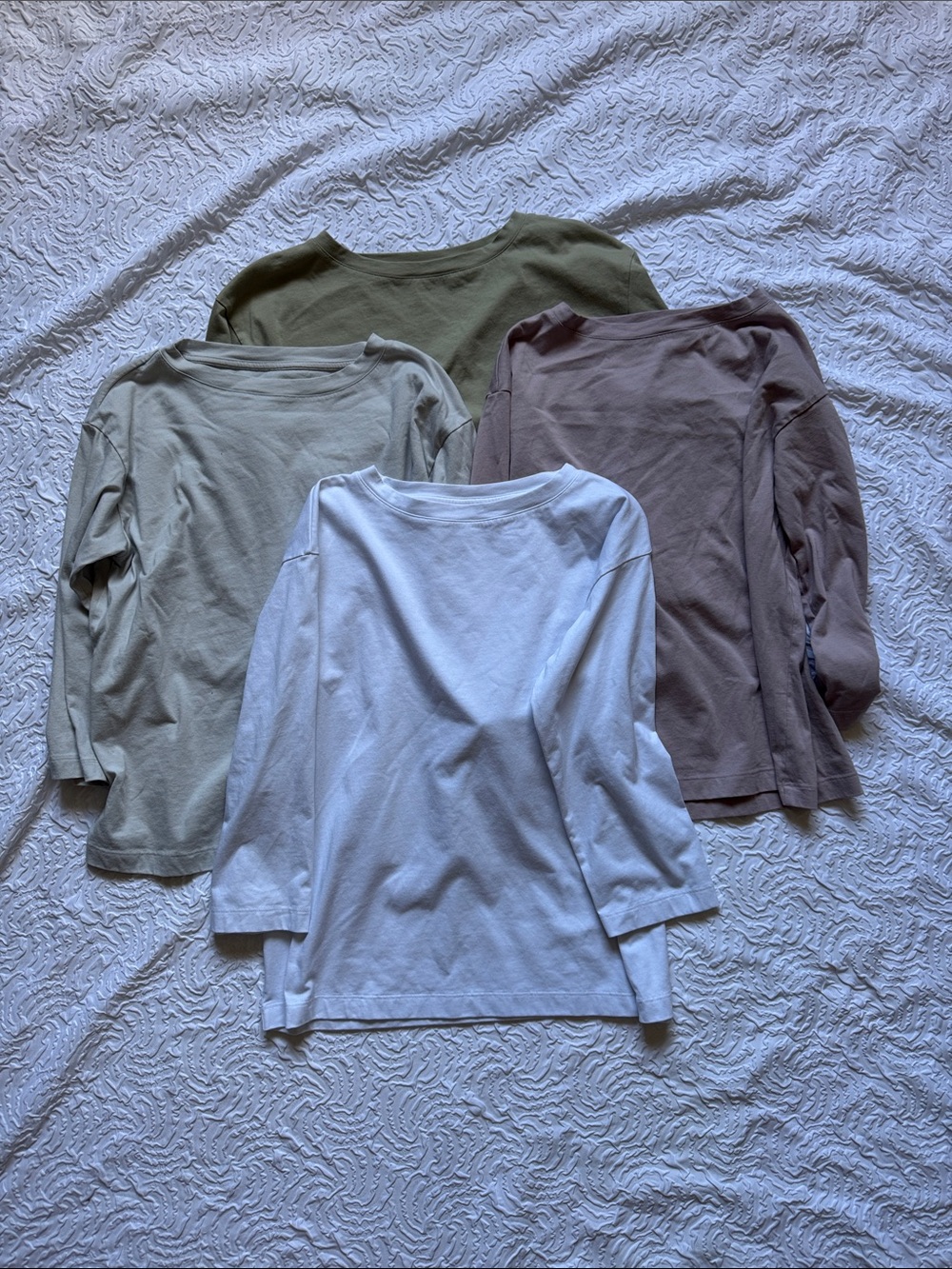 Women’s Long Sleeve Boatneck Top - White, Olive, Taupe, Light Sage